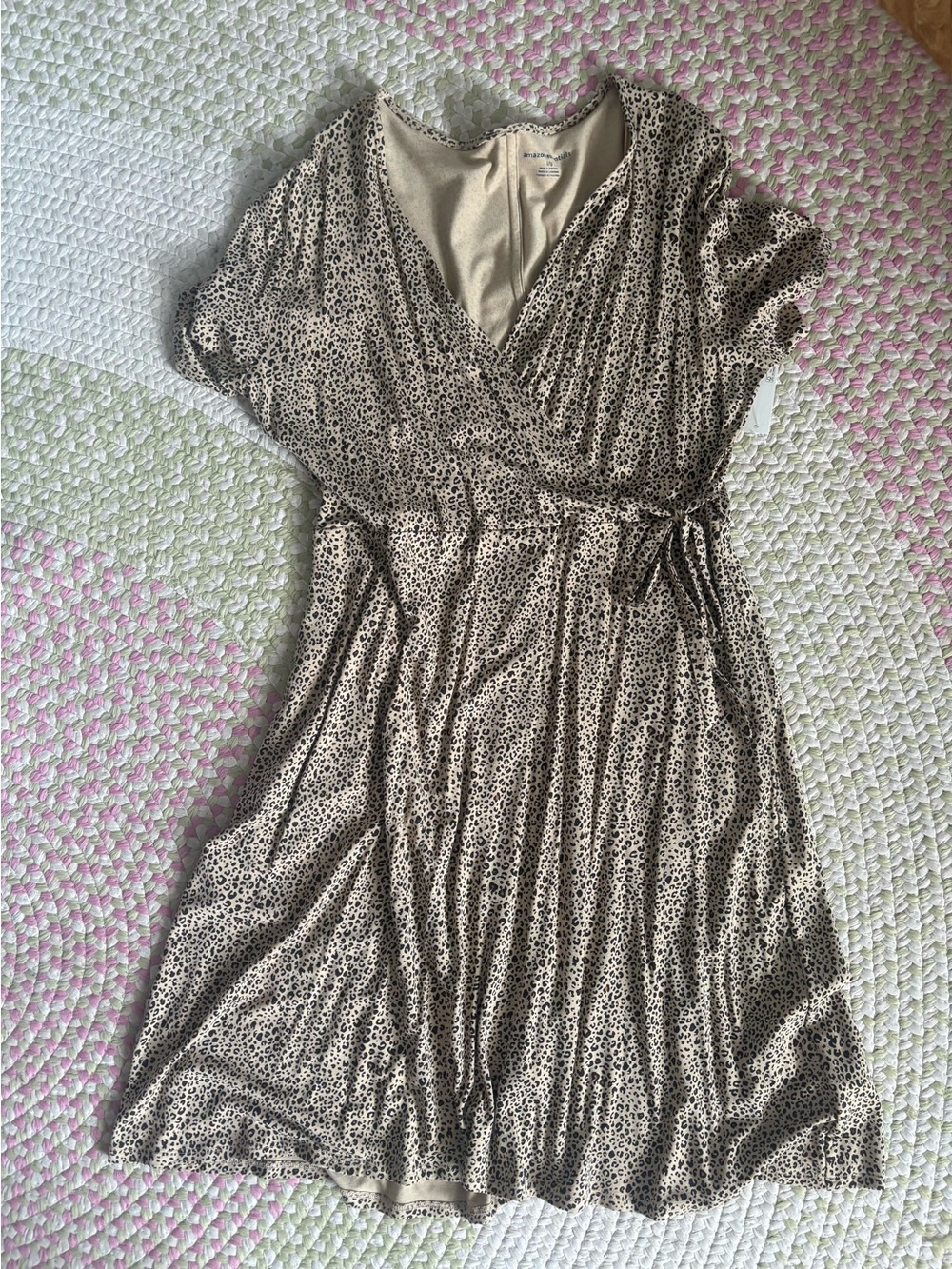 Beige Leopard Print Wrap Dress